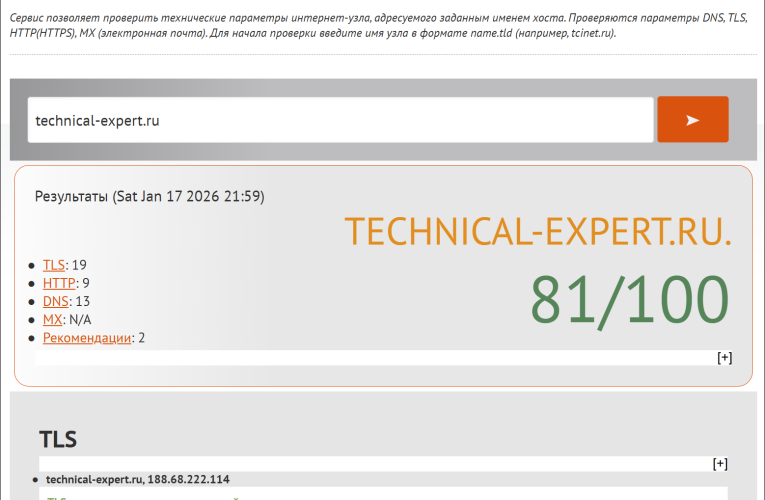 Аудит безопасности и корректности настроек интернет‑узлов